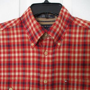 Tommy Hilfiger Mens L/S Red Tan Cotton Flannel Button Down Casual Shirt NWOT - M